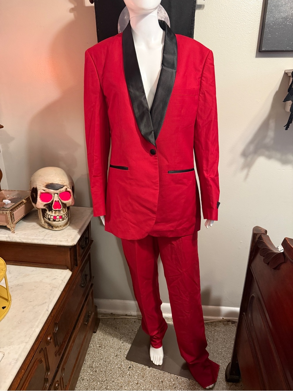Michaels Red Tuxedo Blazer and Pants with Black Satin Lapel